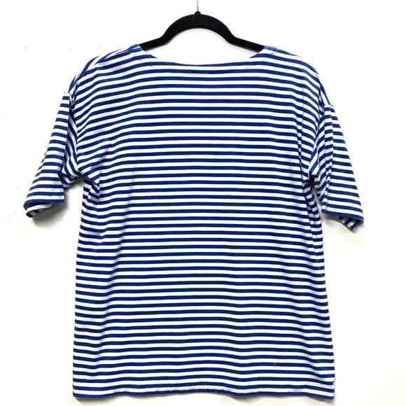 J Jill Striped T-Shirt, Size Small, Luxe Supima Elbow Short Sleeve, Blue & White - Picture 6 of 8